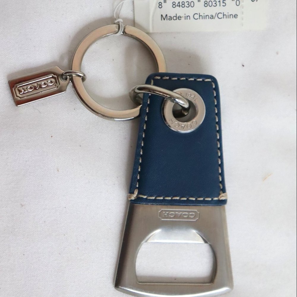 Coach Stainless/Leather Key Chain w/Bottle Opener